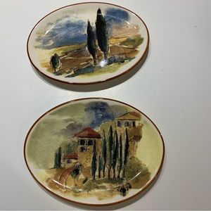 Williams Sonoma decorative plates villa landscape, oval, made in Portugal.